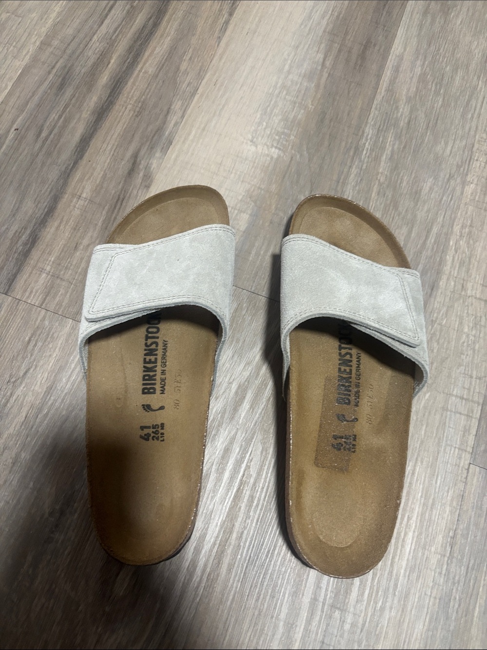 Birkenstock Light Gray Suede Slide Sandals